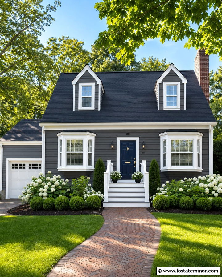 Charcoal Grey House With White Stair Railings - 30 Charcoal Grey House Design With Steps Ideas