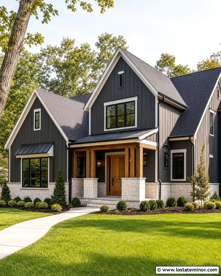 Charcoal Grey House With White Stone Wainscoting - 30 Charcoal Grey House Design With Wainscoting Ideas