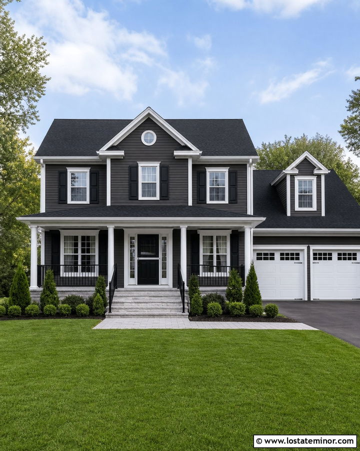 Charcoal Grey House With White Storm Door And Black Shutters - 30 Charcoal Grey House Design With Storm Door Ideas