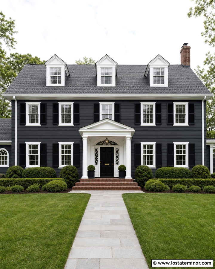 Charcoal Grey House With White Trim And Black Door - 30 Charcoal Grey House Design With Trim Ideas