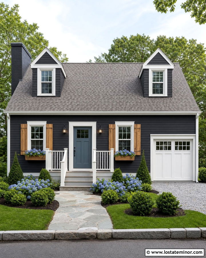 Charcoal Grey House With White Trim And Blue Door - 30 Charcoal Grey House Design With Trim Ideas