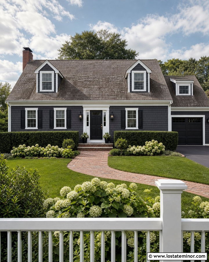 Charcoal Grey House With White Trim And Lanterns - 30 Charcoal Grey House Design With Lighting Ideas