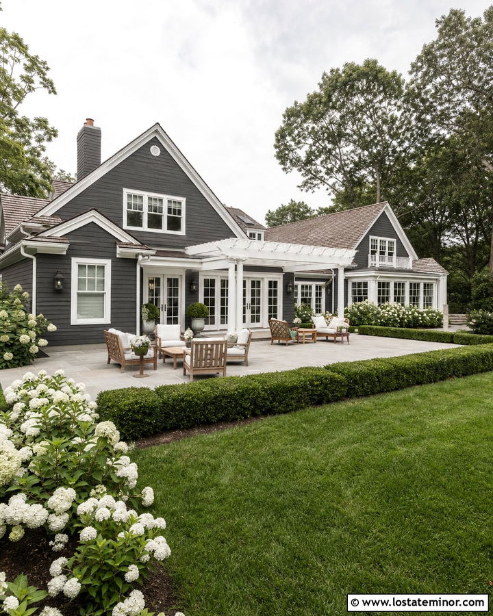 Charcoal Grey House With White Trim Backyard - 30 Charcoal Grey House Design With Backyard Ideas
