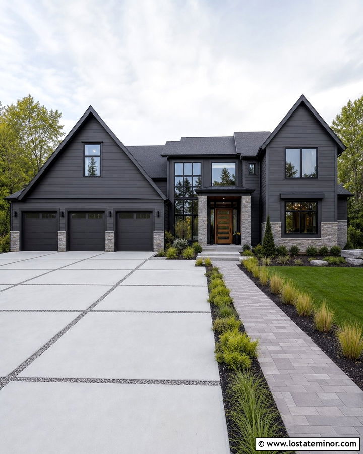 Charcoal Grey House With Wide Driveway - 30 Charcoal Grey House Design With Driveway Ideas