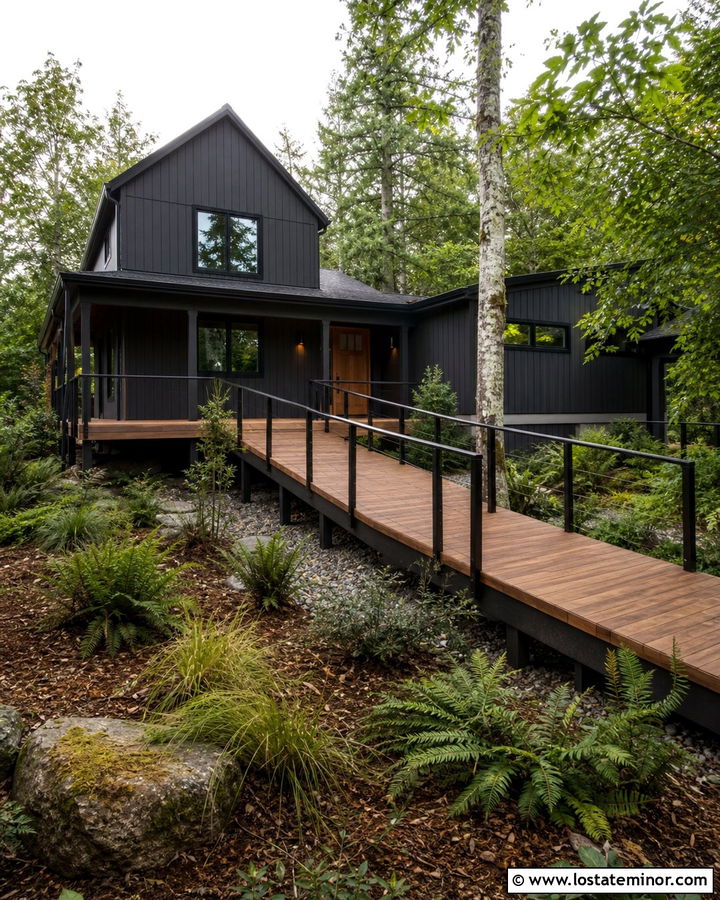 Charcoal Grey House With Wood Walkway - 30 Charcoal Grey House Design With Walkway Ideas