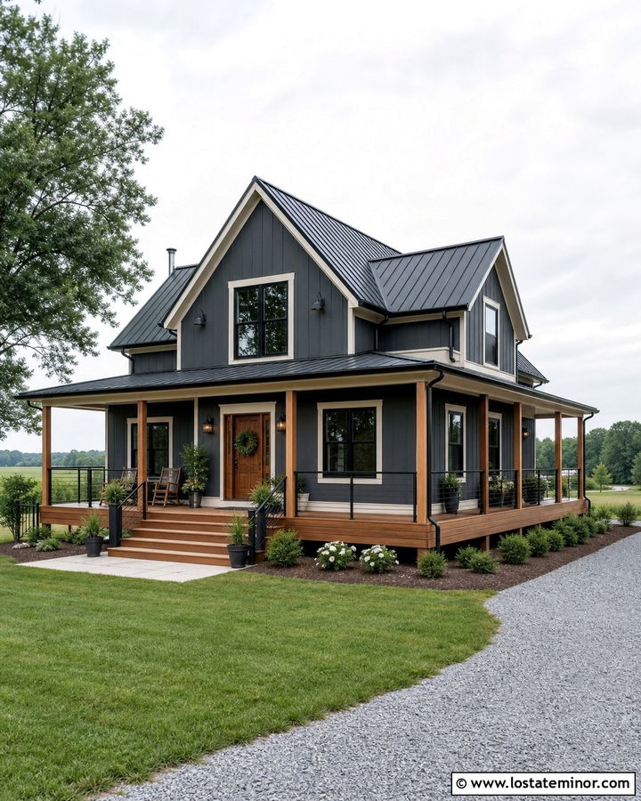 Charcoal Grey House With Wraparound Deck - 30 Charcoal Grey House Design With Deck Ideas