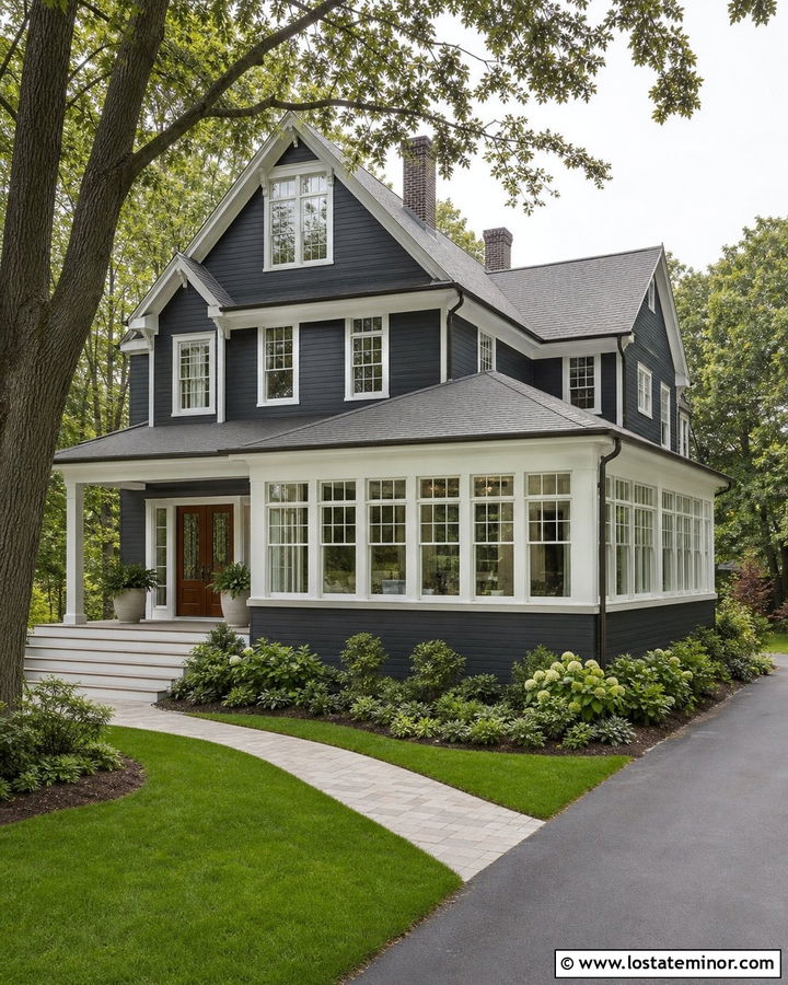 Charcoal Grey House With Wraparound Sunroom - 30 Charcoal Grey House Design With Sunroom Ideas