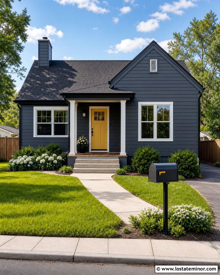Charcoal Grey House With Yellow Door And Black Mailbox - 30 Charcoal Grey House Design With Mailbox Ideas