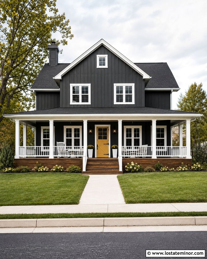 Charcoal Grey House With Yellow Dutch Door And Porch - 30 Charcoal Grey House Design With Dutch Door Ideas