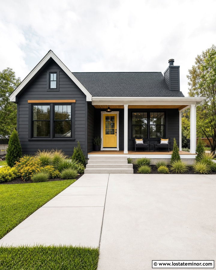 Charcoal Grey House With Yellow Entry Door - 30 Charcoal Grey House Design With Entry Door Ideas