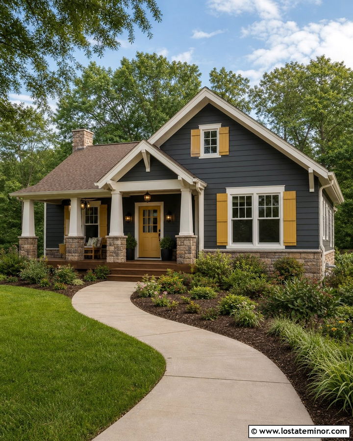 Charcoal Grey House With Yellow Shutters - 30 Charcoal Grey House Design With Shutters Ideas
