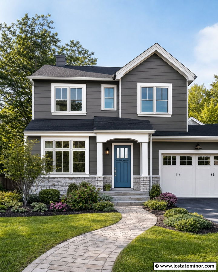 Charcoal Grey Lap Siding House With Blue Dutch Door - 30 Charcoal Grey House Design With Dutch Door Ideas