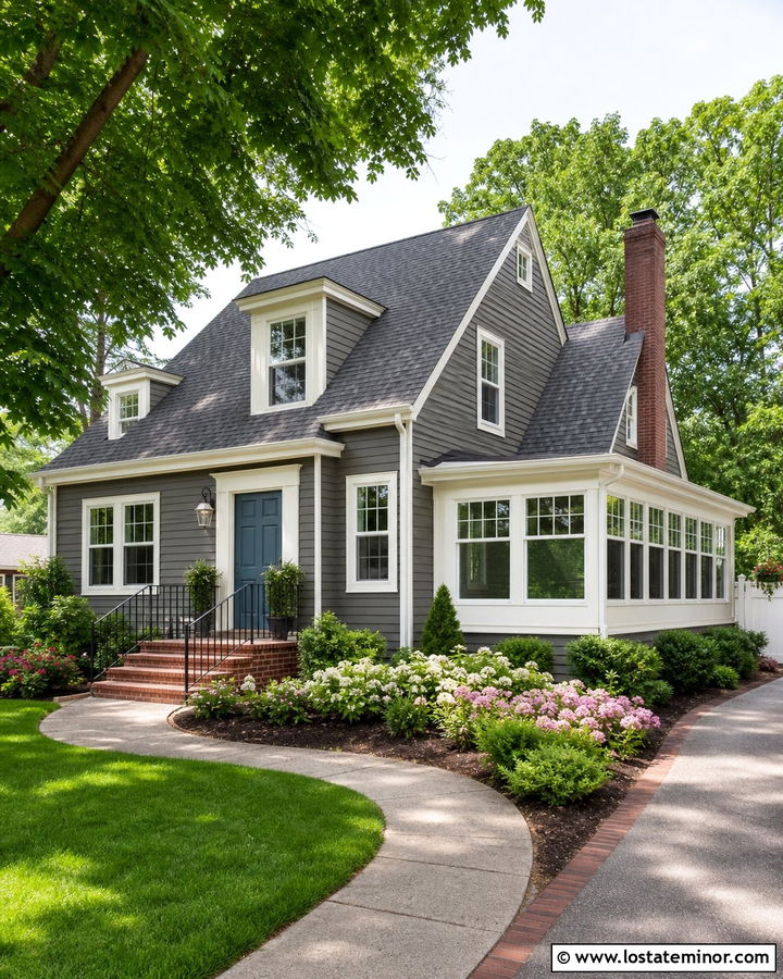 Charcoal Grey Lap Siding House With Sunroom - 30 Charcoal Grey House Design With Sunroom Ideas