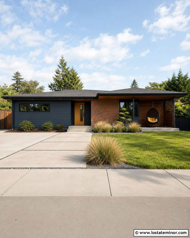 Charcoal Grey Midcentury House With Egg Swing - 30 Charcoal Grey House Design With Swing Ideas