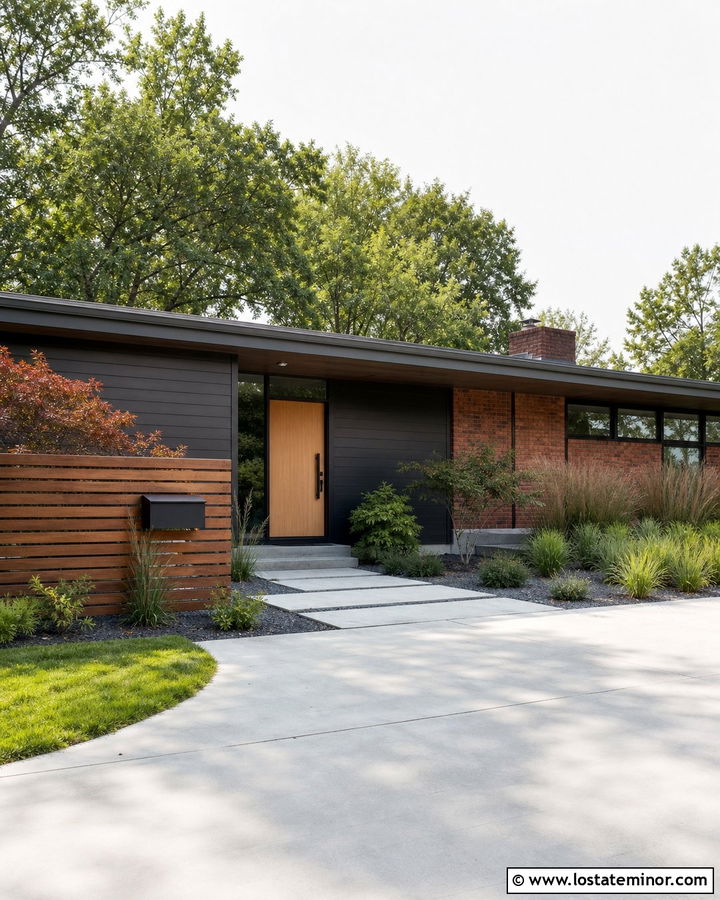 Charcoal Grey Midcentury House With Slatted Mailbox Screen - 30 Charcoal Grey House Design With Mailbox Ideas