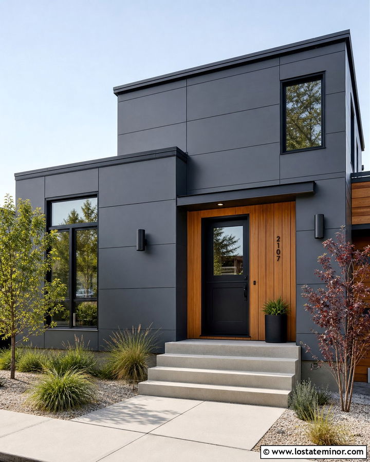 Charcoal Grey Modern House With Black Dutch Door - 30 Charcoal Grey House Design With Dutch Door Ideas