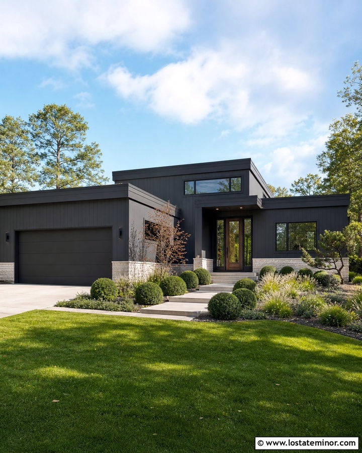Charcoal Grey Modern House With Black Storm Door - 30 Charcoal Grey House Design With Storm Door Ideas