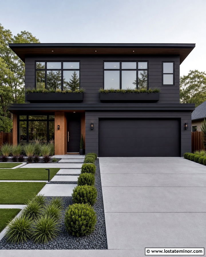 Charcoal Grey Modern House With Metal Window Boxes - 30 Charcoal Grey House Design With Window Boxes Ideas
