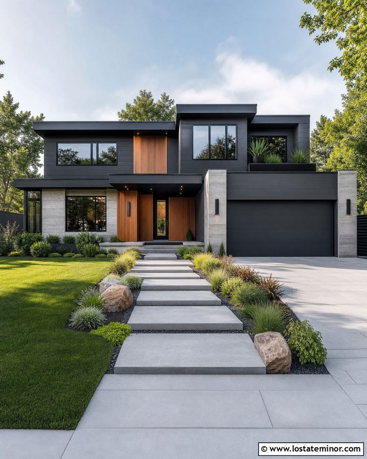 Charcoal Grey Modern House With Smart LED Fixtures - 30 Charcoal Grey House Design With Light Fixtures Ideas
