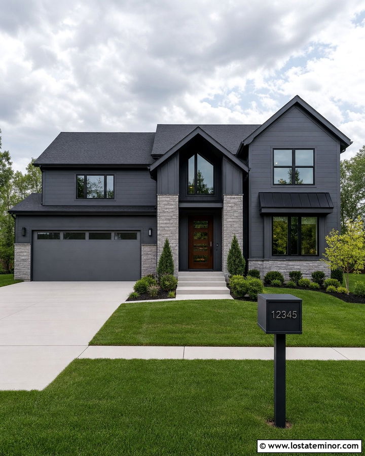Charcoal Grey Monochrome House With Charcoal Mailbox - 30 Charcoal Grey House Design With Mailbox Ideas