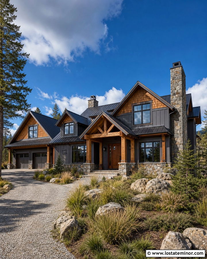 Charcoal Grey Mountain House With Cedar Shake - 30 Charcoal Grey House Design With Cedar Shake Ideas