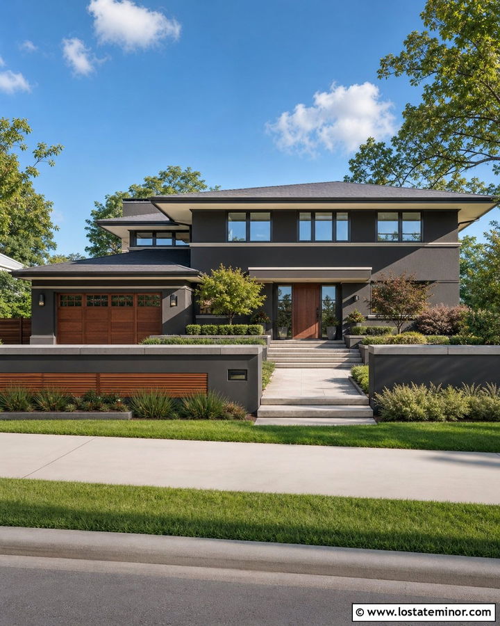 Charcoal Grey Prairie House With Horizontal Mailbox - 30 Charcoal Grey House Design With Mailbox Ideas