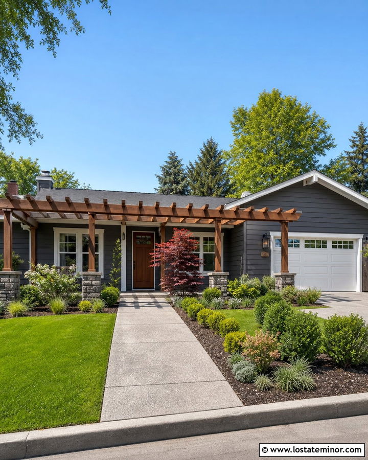 Charcoal Grey Ranch House With Attached Pergola - 30 Charcoal Grey House Design With Pergola Ideas