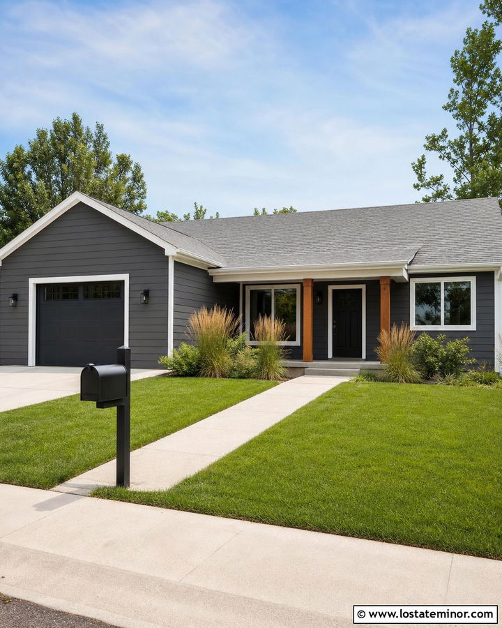 Charcoal Grey Ranch House With Black Mailbox - 30 Charcoal Grey House Design With Mailbox Ideas