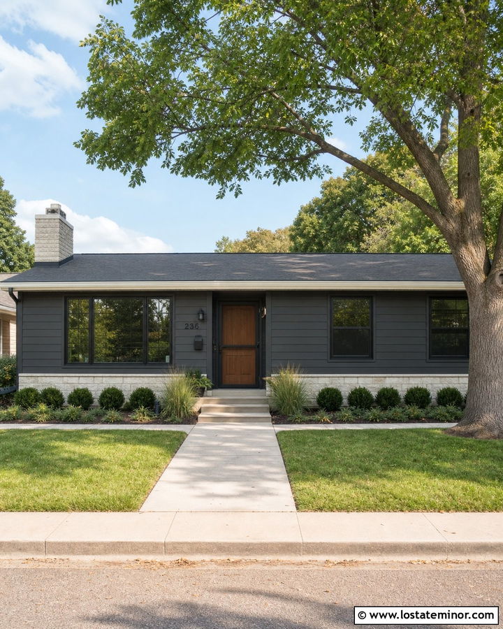 Charcoal Grey Ranch House With Black Screen Door - 30 Charcoal Grey House Design With Screen Door Ideas
