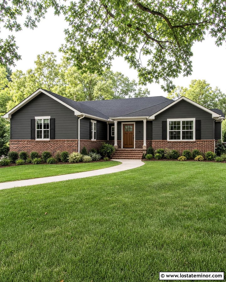 Charcoal Grey Ranch House With Brick Wainscoting - 30 Charcoal Grey House Design With Wainscoting Ideas