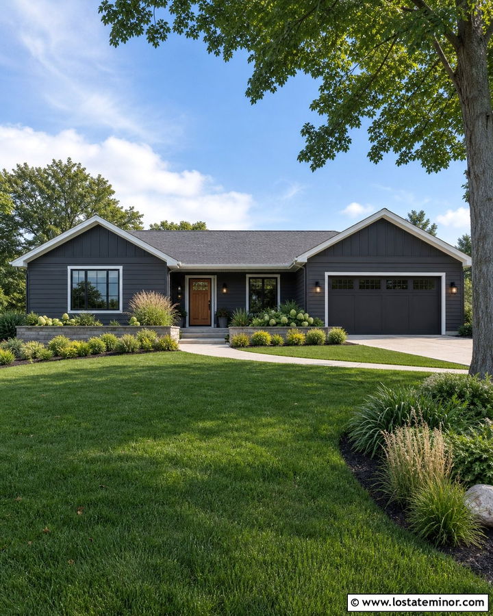 Charcoal Grey Ranch House With Front Gables - 30 Charcoal Grey House Design With Gables Ideas