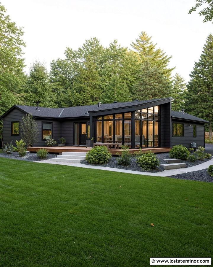 Charcoal Grey Ranch House With Rear Sunroom - 30 Charcoal Grey House Design With Sunroom Ideas