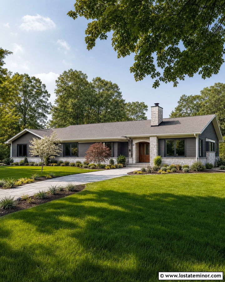 Charcoal Grey Ranch House With Stone - 30 Charcoal Grey House Design With Stone Accents Ideas