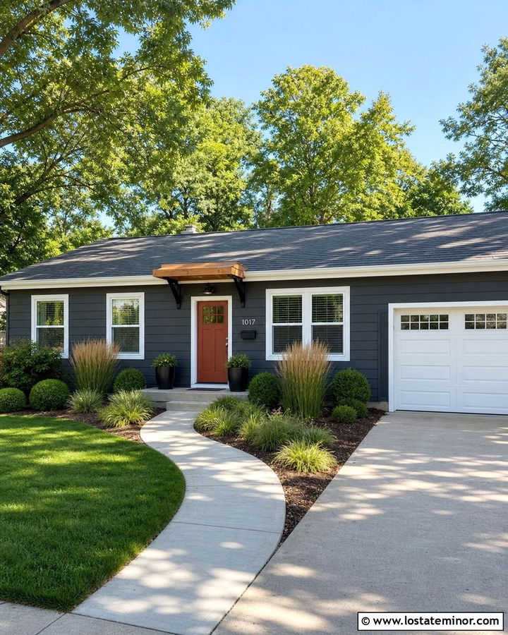 Charcoal Grey Ranch House With Wood Awning - 30 Charcoal Grey House Design With Awning Ideas