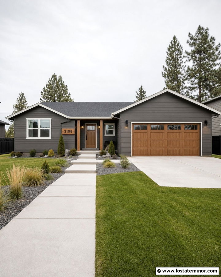 Charcoal Grey Ranch With Cedar Number Plaque - 30 Charcoal Grey House Design With House Numbers Ideas