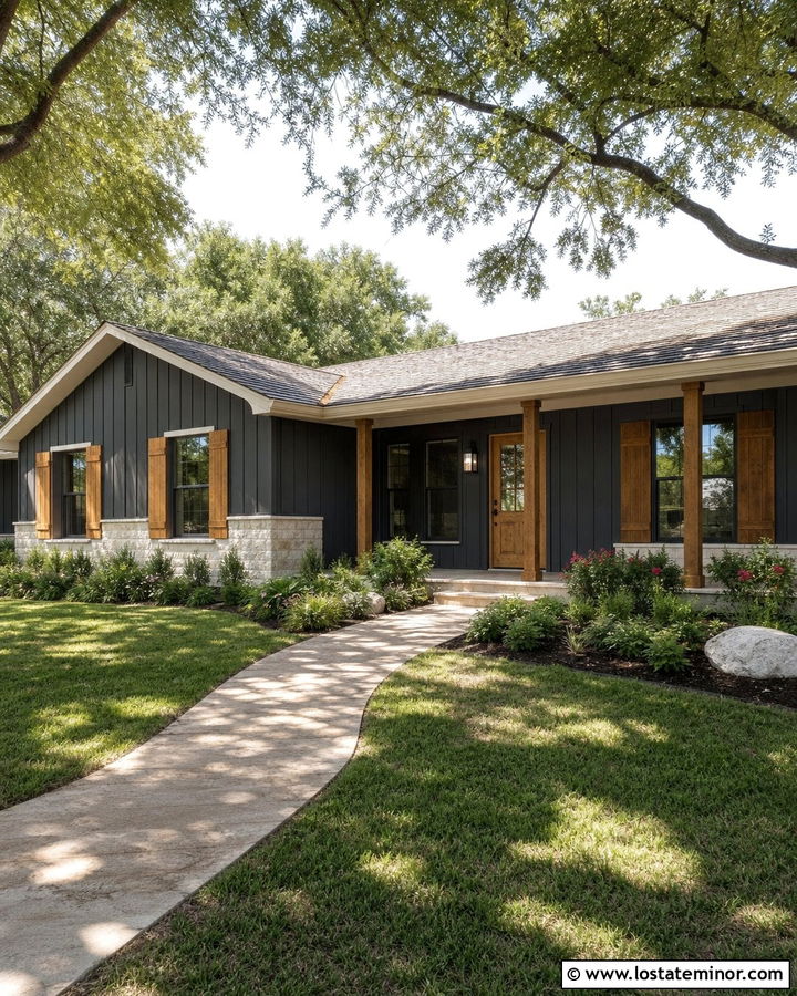 Charcoal Grey Ranch With Cedar Shutters - 30 Charcoal Grey House Design With Shutters Ideas