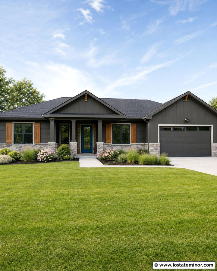 Charcoal Grey Ranch With Teal Storm Door - 30 Charcoal Grey House Design With Storm Door Ideas