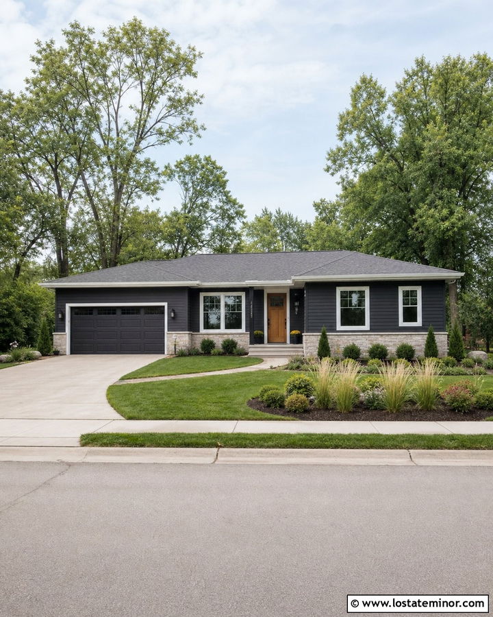 Charcoal Grey Ranch With White Window Frames - 30 Charcoal Grey House Design With Window Frames Ideas
