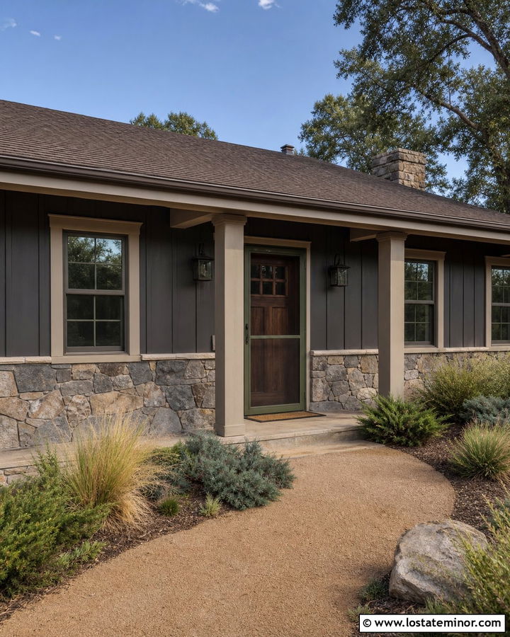 Charcoal Grey Rustic Ranch With Olive Screen Door - 30 Charcoal Grey House Design With Screen Door Ideas