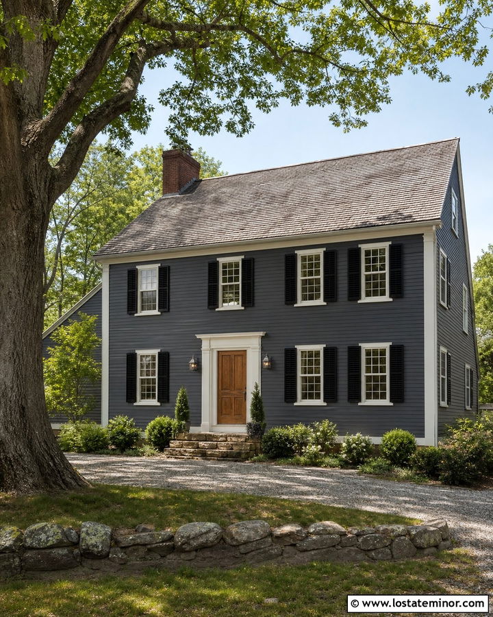 Charcoal Grey Saltbox With Black Shutters - 30 Charcoal Grey House Design With Shutters Ideas