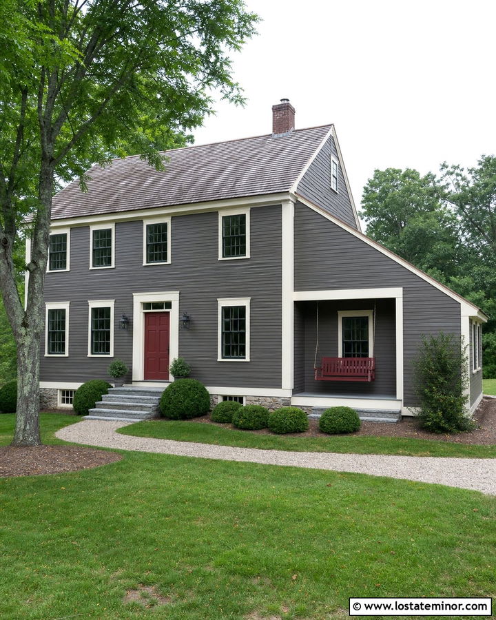 Charcoal Grey Saltbox With Red Swing - 30 Charcoal Grey House Design With Swing Ideas