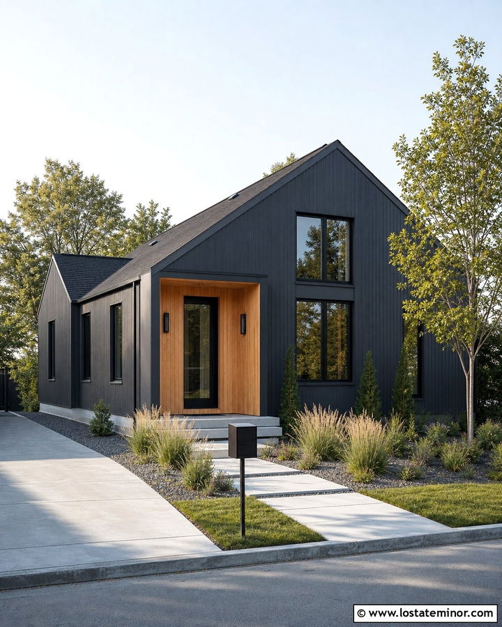 Charcoal Grey Scandinavian House With Minimal Mailbox - 30 Charcoal Grey House Design With Mailbox Ideas