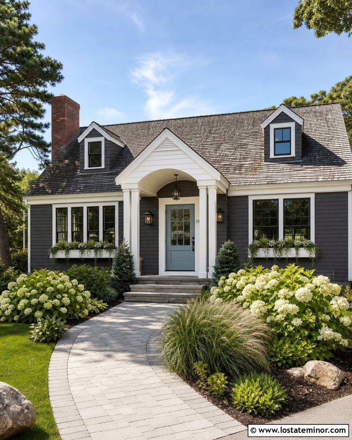 Charcoal Grey Shingle House With Portico - 30 Charcoal Grey House Design With Portico Ideas