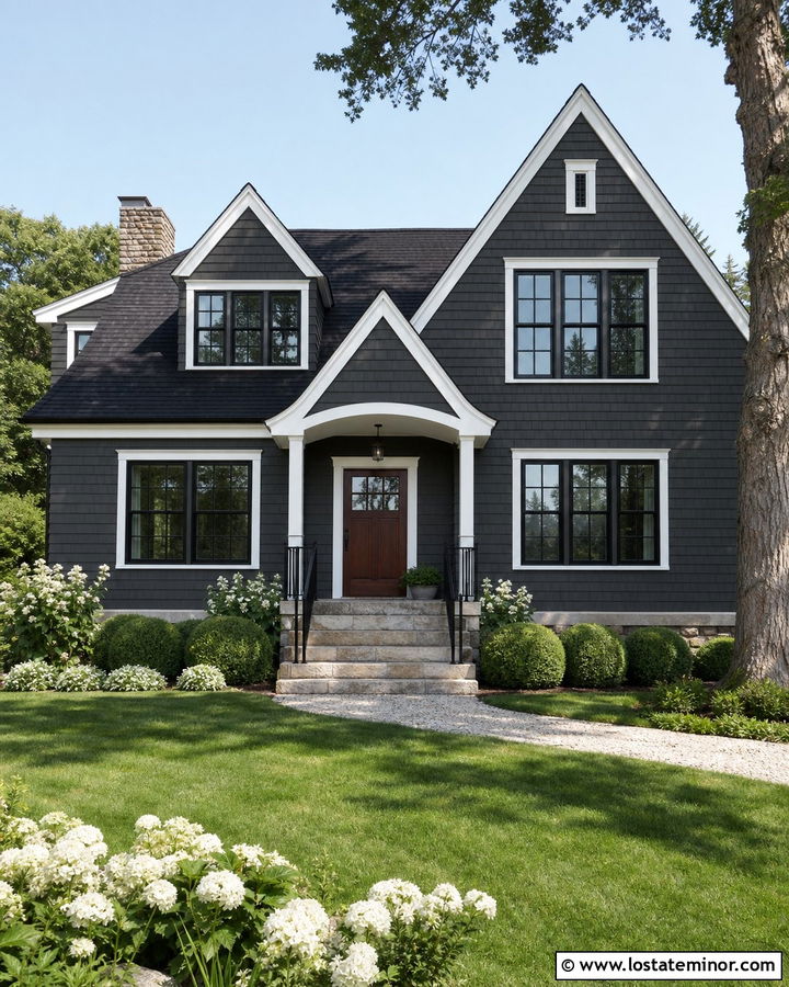 Charcoal Grey Shingle House With White Trim - 30 Charcoal Grey House Design With Shingles Ideas