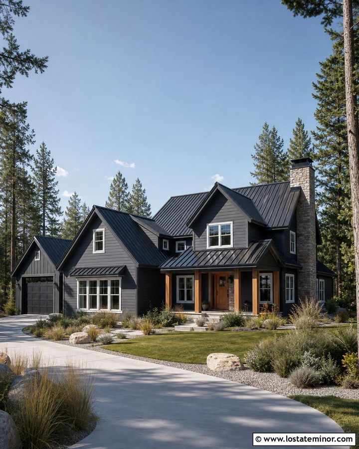 Charcoal Grey Siding With A Metal Roof - 30 Charcoal Grey House Design With Siding Ideas