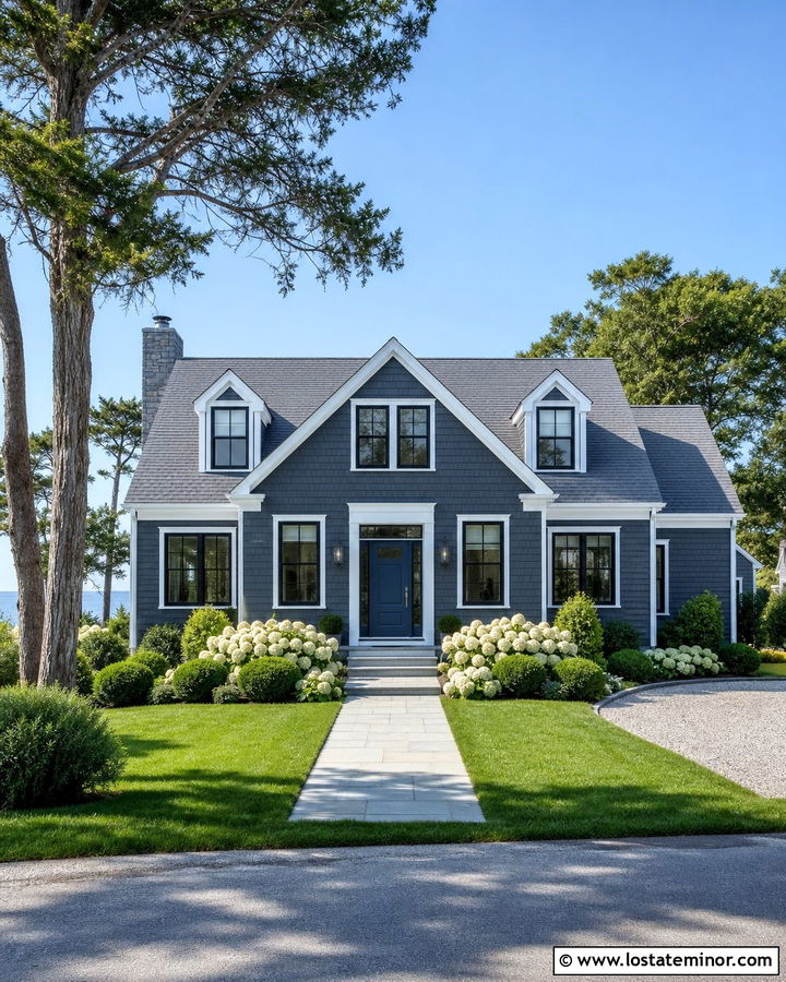 Charcoal Grey Siding With A Navy Front Door - 30 Charcoal Grey House Design With Siding Ideas