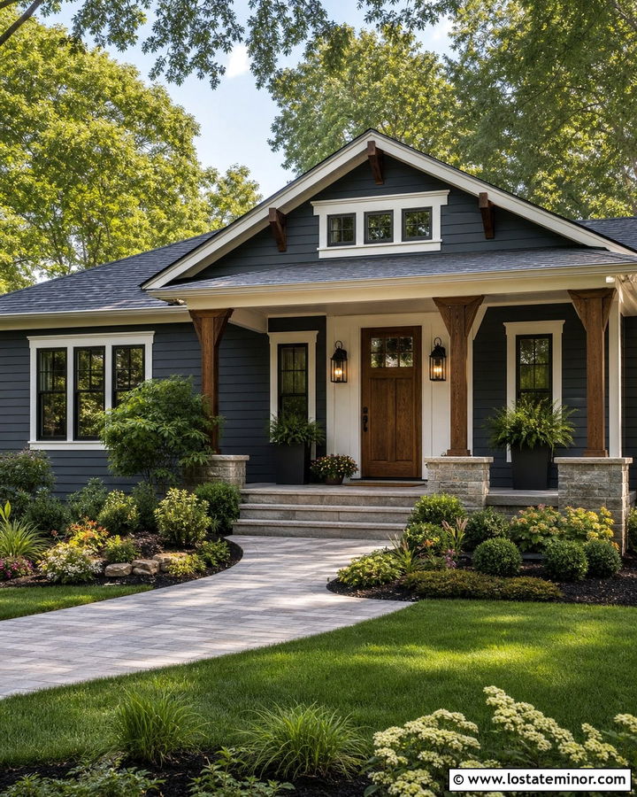 Charcoal Grey Siding With A Wood Front Door - 30 Charcoal Grey House Design With Siding Ideas