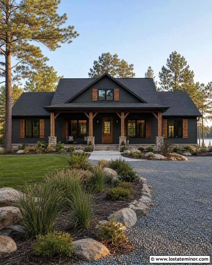 Charcoal Grey Siding With Cedar Shutters - 30 Charcoal Grey House Design With Siding Ideas
