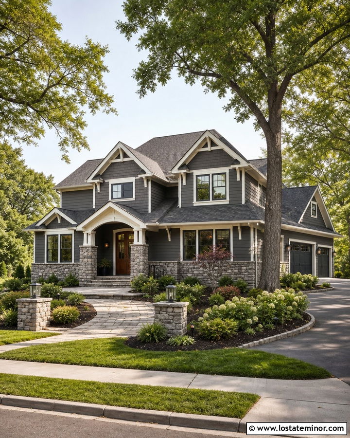 Charcoal Grey Siding With Stone Accents - 30 Charcoal Grey House Design With Siding Ideas