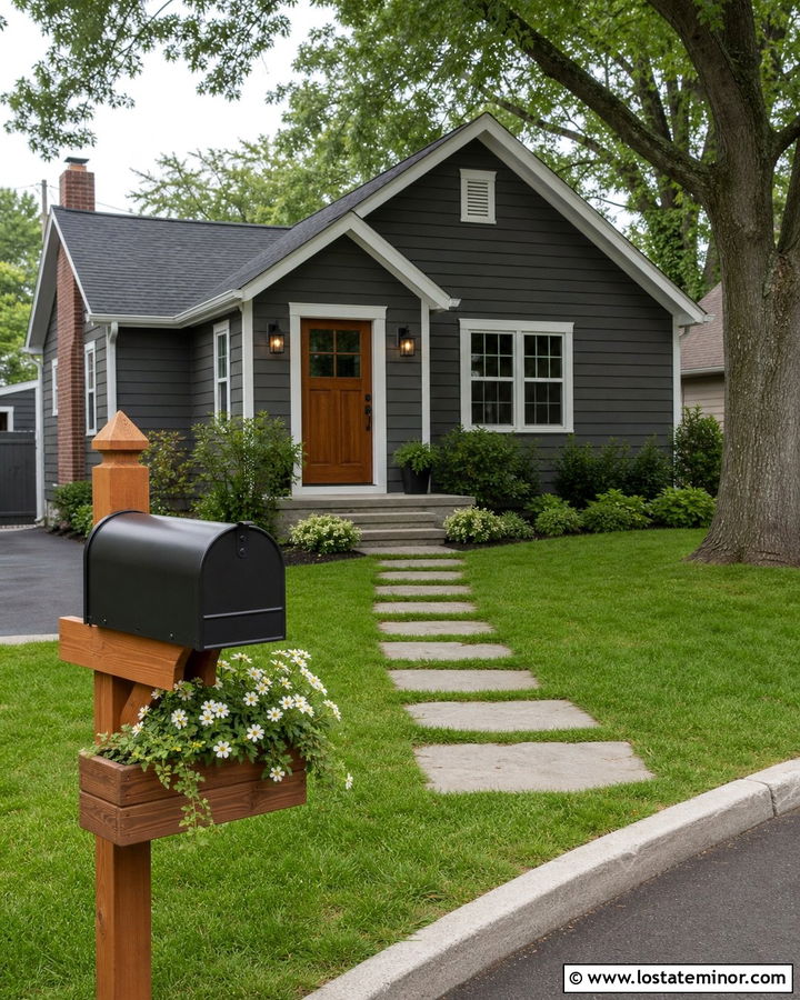 Charcoal Grey Small House With Mailbox Planter - 30 Charcoal Grey House Design With Mailbox Ideas